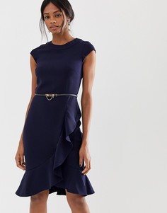 Платье-футляр с высоким воротом и запахом Paper Dolls-Темно-синий