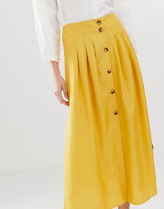 Юбка миди с завышенной талией ASOS DESIGN-Желтый
