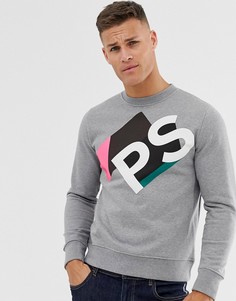 Серый свитшот с круглым вырезом и ярким логотипом PS Paul Smith