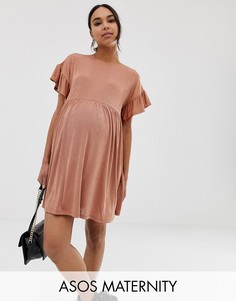 Свободное платье металлик с оборками на рукавах ASOS DESIGN Maternity-Розовый