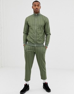 Спортивный костюм цвета хаки в полоску с укороченными джоггерами ASOS DESIGN-Зеленый