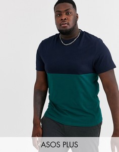 Зеленая футболка из органического хлопка с контрастной кокеткой ASOS DESIGN Plus-Зеленый