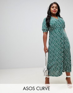 Чайное платье макси на пуговицах с цветочным принтом ASOS DESIGN Curve-Мульти