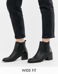 Кожаные ботинки челси на каблуке для широкой стопы Depp-Черный