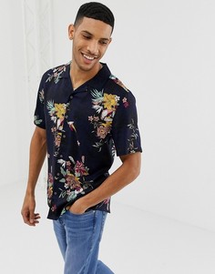 Темно-синяя рубашка с короткими рукавами и цветочным принтом Only & Sons-Темно-синий