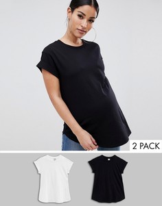 2 футболки бойфренда с отворотами на рукавах ASOS DESIGN Maternity - СКИДКА-Мульти
