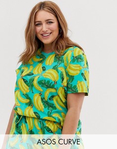 Пижамная футболка с принтом бананов ASOS DESIGN Curve mix & match-Мульти