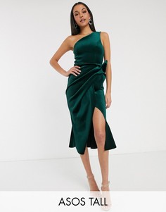 Бархатное платье миди на одно плечо ASOS DESIGN Tall-Зеленый