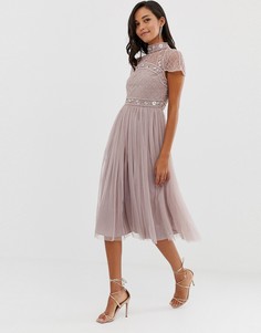 Платье миди с декоративным укороченным топом и юбкой из тюля ASOS DESIGN-Мульти