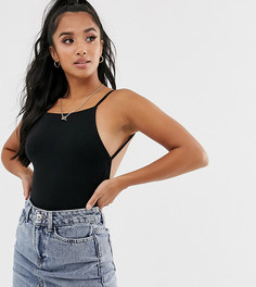 Боди черного цвета с открытой спиной ASOS DESIGN Petite-Черный