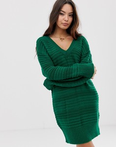 Вязаное платье мини с заниженными плечами ASOS DESIGN-Зеленый