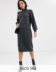 Пушистое платье миди с отделочными швами ASOS DESIGN Tall-Серый