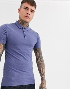 Синее меланжевое поло обтягивающего кроя ASOS DESIGN-Синий