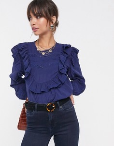 Лонгслив с оборками и кружевом ASOS DESIGN-Бесцветный