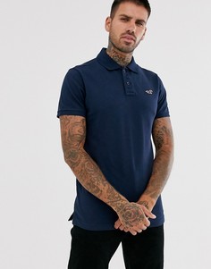 Узкое темно-синее поло из пике с логотипом Hollister-Темно-синий