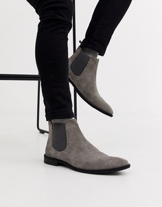 Серые замшевые ботинки челси с подошвой черного цвета ASOS DESIGN-Серый