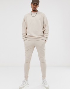 Бежевый спортивный костюм в стиле oversize с джоггерами ASOS DESIGN