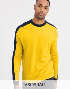 Желтая футболка из органического хлопка с длинными рукавами и вставками ASOS DESIGN Tall-Желтый