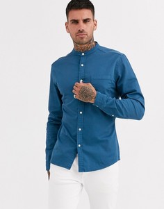 Синяя приталенная джинсовая рубашка с воротником на пуговицах ASOS DESIGN-Синий