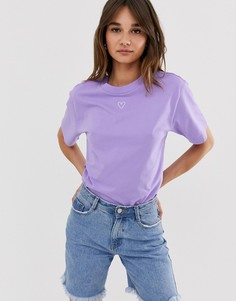 Сиреневая oversize-футболка с круглым вырезом и логотипом Monki-Фиолетовый