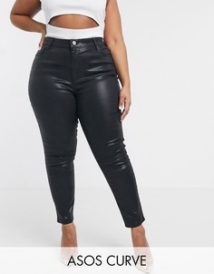 Черные джинсы скинни с покрытием и завышенной талией ASOS DESIGN Curve Ridley-Черный