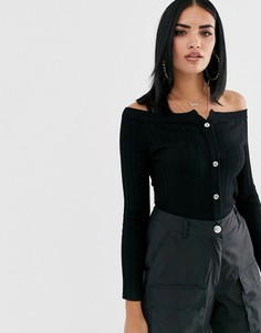 Кардиган в рубчик с открытыми плечами ASOS DESIGN-Черный