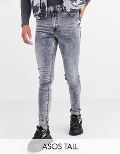 Серые джинсы скинни с эффектом кислотной стирки ASOS DESIGN Tall-Серый