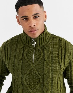 Джемпер хаки плотной крупной вязки с короткой молнией ASOS DESIGN-Зеленый