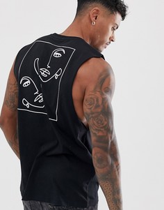 Свободная футболка без рукавов с принтом ASOS DESIGN-Черный