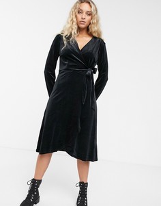Бархатное платье с запахом Monki-Черный