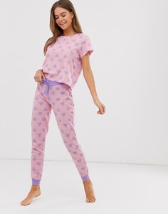 Розовая пижама с принтом Loungeable-Розовый
