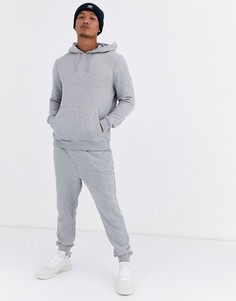 Серый меланжевый спортивный костюм с худи ASOS DESIGN
