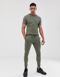 Облегающий спортивный костюм цвета хаки с топом с короткими рукавами ASOS DESIGN-Зеленый