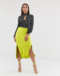 Атласная юбка миди с разрезами ASOS DESIGN-Зеленый