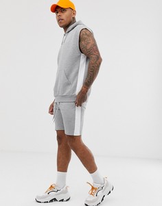 Oversize-худи без рукавов и серые меланжевые шорты с полосками по бокам ASOS DESIGN-Серый