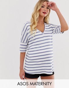 Футболка в полоску с V-образным вырезом ASOS DESIGN Maternity-Мульти