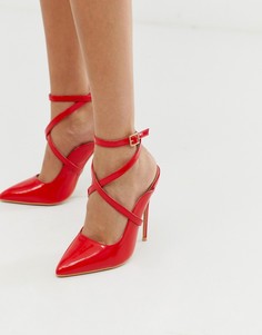 Красные туфли-лодочки на каблуке с ремешком на щиколотке Lost Ink Tyra-Красный