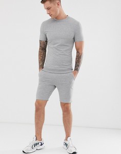 Серый меланжевый обтягивающий спортивный костюм с футболкой ASOS DESIGN