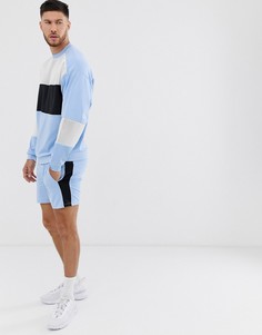 Светло-синий спортивный oversize-костюм с облегающими шортами и сетчатыми вставками ASOS DESIGN-Белый
