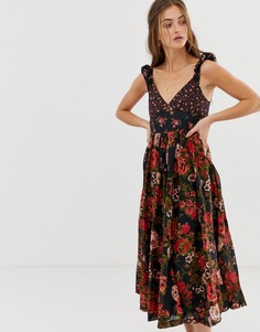 Платье миди с цветочным принтом Free People Love You-Черный