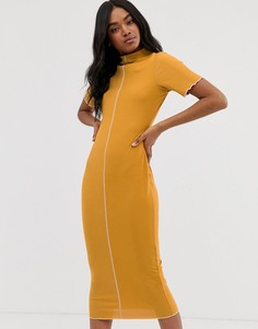 Облегающее платье миди в рубчик с контрастными строчками ASOS DESIGN-Желтый