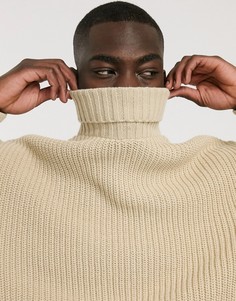 Светло-бежевый вязаный oversize-джемпер с высоким воротником ASOS DESIGN