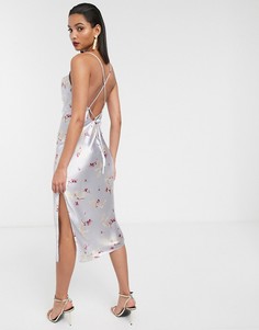 Атласное платье-комбинация миди со шнуровкой на спине ASOS DESIGN-Мульти
