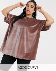 Бархатная oversize-футболка ASOS DESIGN Curve-Розовый