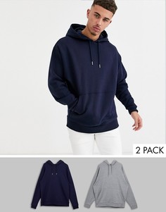 2 oversize-худи темно-синего/серого цвета ASOS DESIGN-Мульти