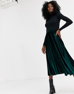 Бархатная плиссированная юбка миди ASOS DESIGN-Зеленый