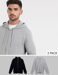 Набор из 2 худи на молнии черного и серого меланжевого цвета ASOS DESIGN-Мульти