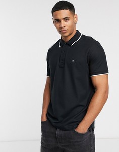 Футболка-поло из пике с контрастным воротником Calvin Klein-Черный