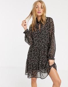 Черное свободное платье с завязкой на шее и цветочным принтом New Look-Черный