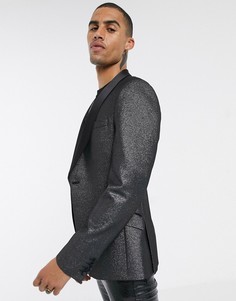 Приталенный блейзер с блестками и черными атласными лацканами ASOS DESIGN-Серебряный